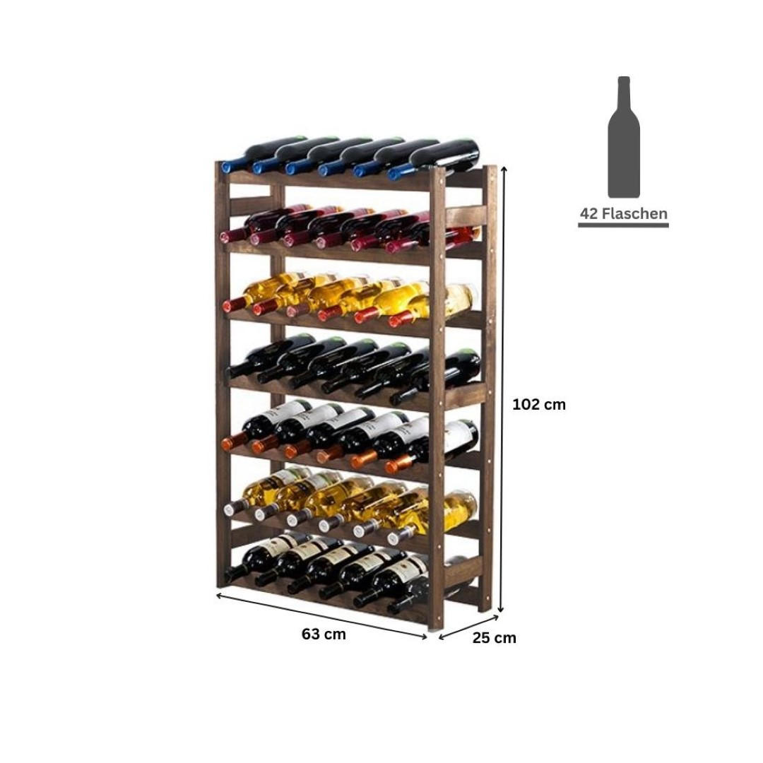 WEINREGAL Pinotwine 102x63x25 cm 42 Flaschen Massives Kiefernholz Braun Geölt - Braun, Holz (63/102/25cm) - PROREGAL