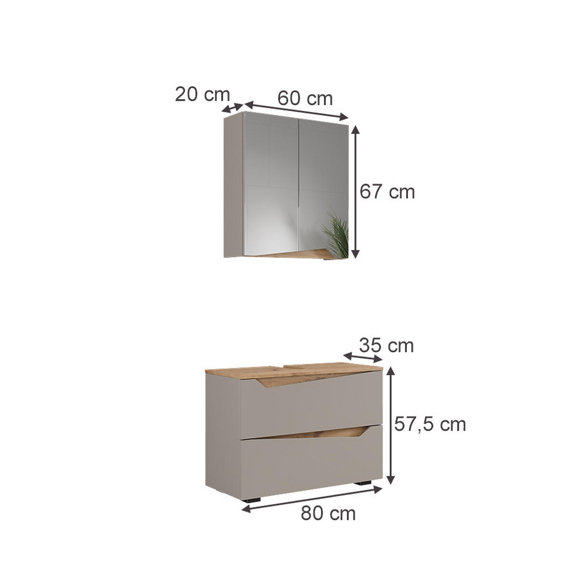 KOUPELNOVÝ NÁBYTEK Marelle Greige/Umělec - šedobéžová/dub artisan, kompozitní dřevo (80/57.5/35cm) - Vicco