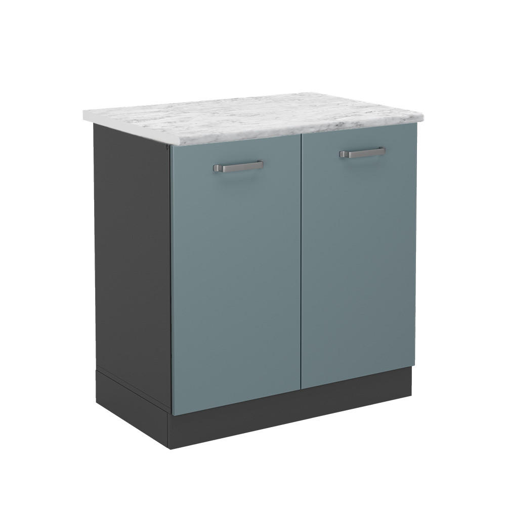 KÜCHENUNTERSCHRANK R-Line Blau-Grau 80 cm AP Marmor - Anthrazit/Blaugrau, Holzwerkstoff (80/81.6/60cm) - Vicco