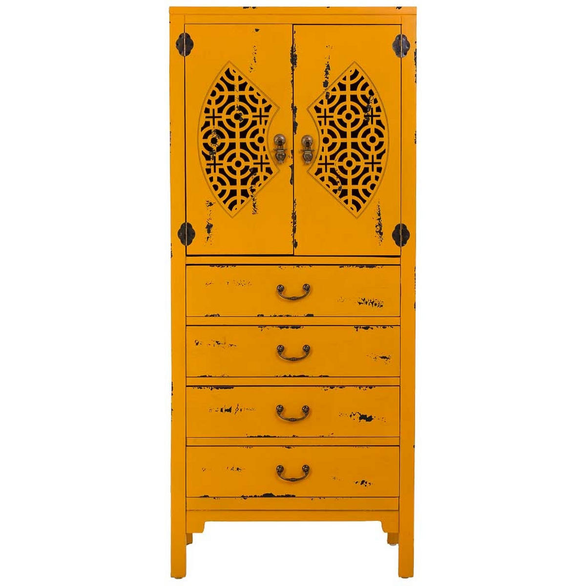 HOLZSCHRANK mit 4 schubladen und 2 türen 60x40x140 cm gelb - Gelb, Holz (60/140/40cm) - Wanderlust