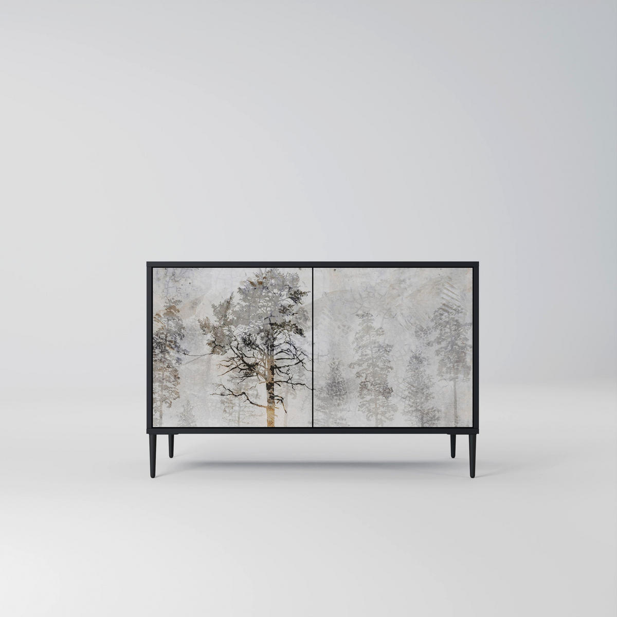 SIDEBOARD FADE IN THE TREES, Eicheneffekt, 111x42x77,5 cm, 2 Türen - Eichefarben/Buchefarben, Holzwerkstoff/Buchenholz (111/77.5/42cm) - SpaceRebels