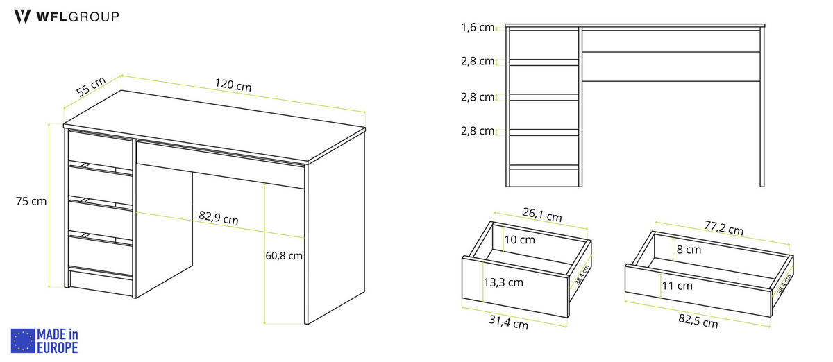 SCHREIBTISCH Korvi Weiß Matt 120/55/75 cm - Weiß, Holzwerkstoff (55/120/75cm) - WFL GROUP