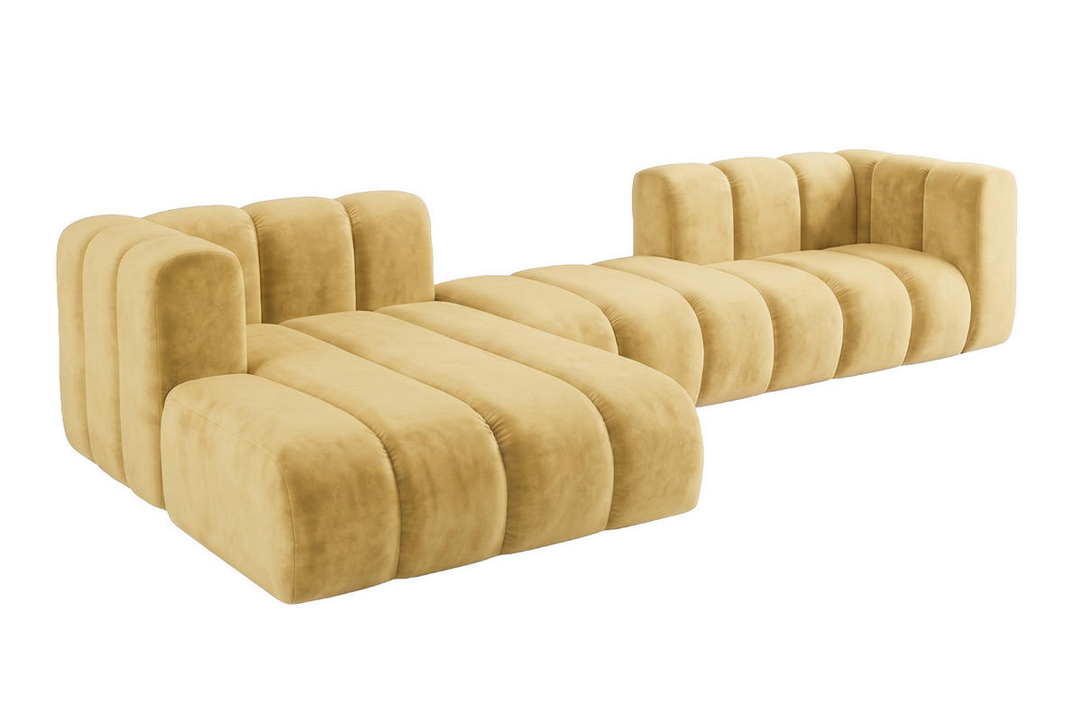 ECKSOFA Modulares In L-Form, Velvet-Stoff Riviera, Buttergelb, Links, GRAND 319 cm - Hellgelb, Holz (319/175cm) - Kaiser Möbel