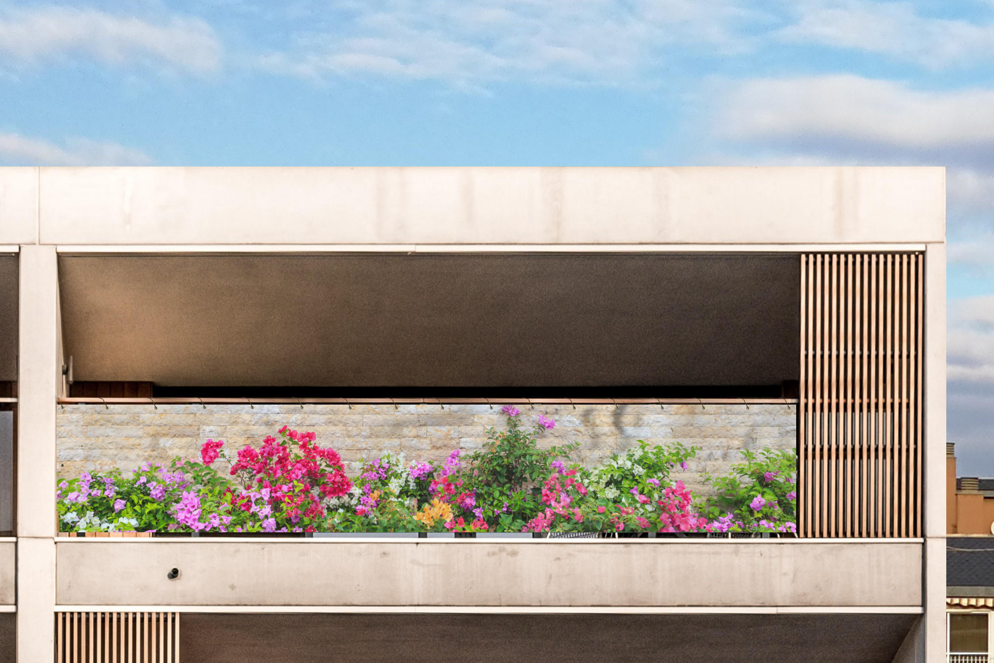 BALKON-SICHTSCHUTZ Blumen - Pflanzen - Blätter - Steine - Pink, Kunststoff (500/80cm) - MuchoWow