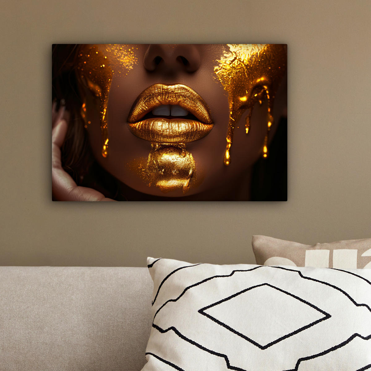 LEINWANDBILD Frau - Gold - Luxus - Porträt 30x20 cm - Goldfarben, Textil (30/20cm) - MuchoWow
