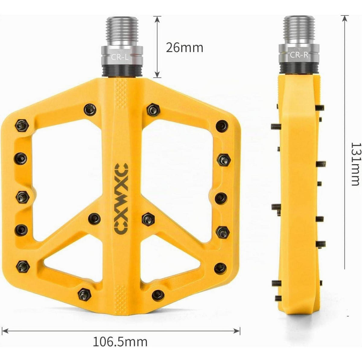 FAHRRADPEDALE Nylonfaser Gelb mit 3 abgedichteten Lagern - Gelb, Kunststoff (12/1.5/12cm)