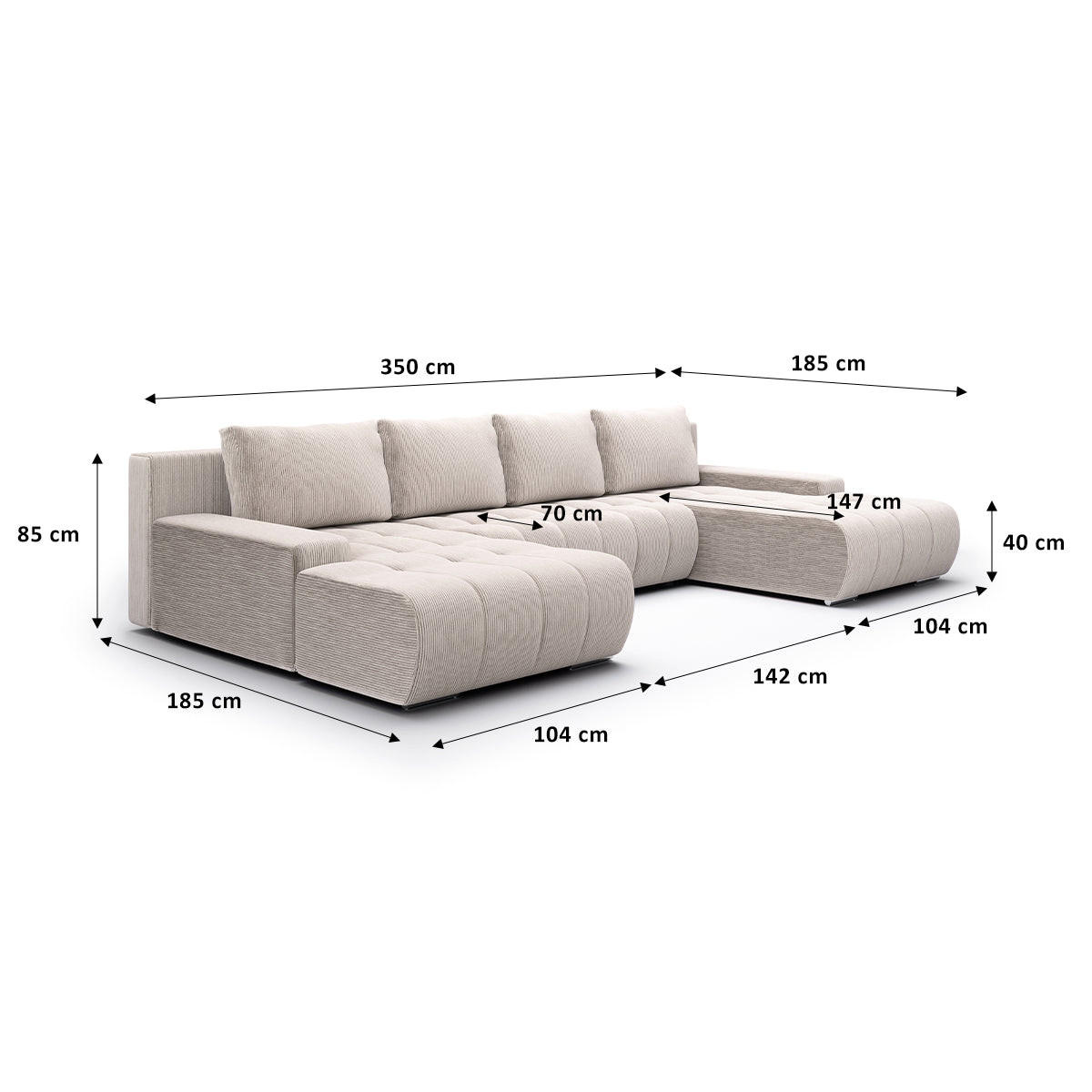 PANORAMASOFA Jonas 5 Sitzplätze Gebrochenes Weiß - Weiß, Holz (350/85/185cm) - Petits-meubles