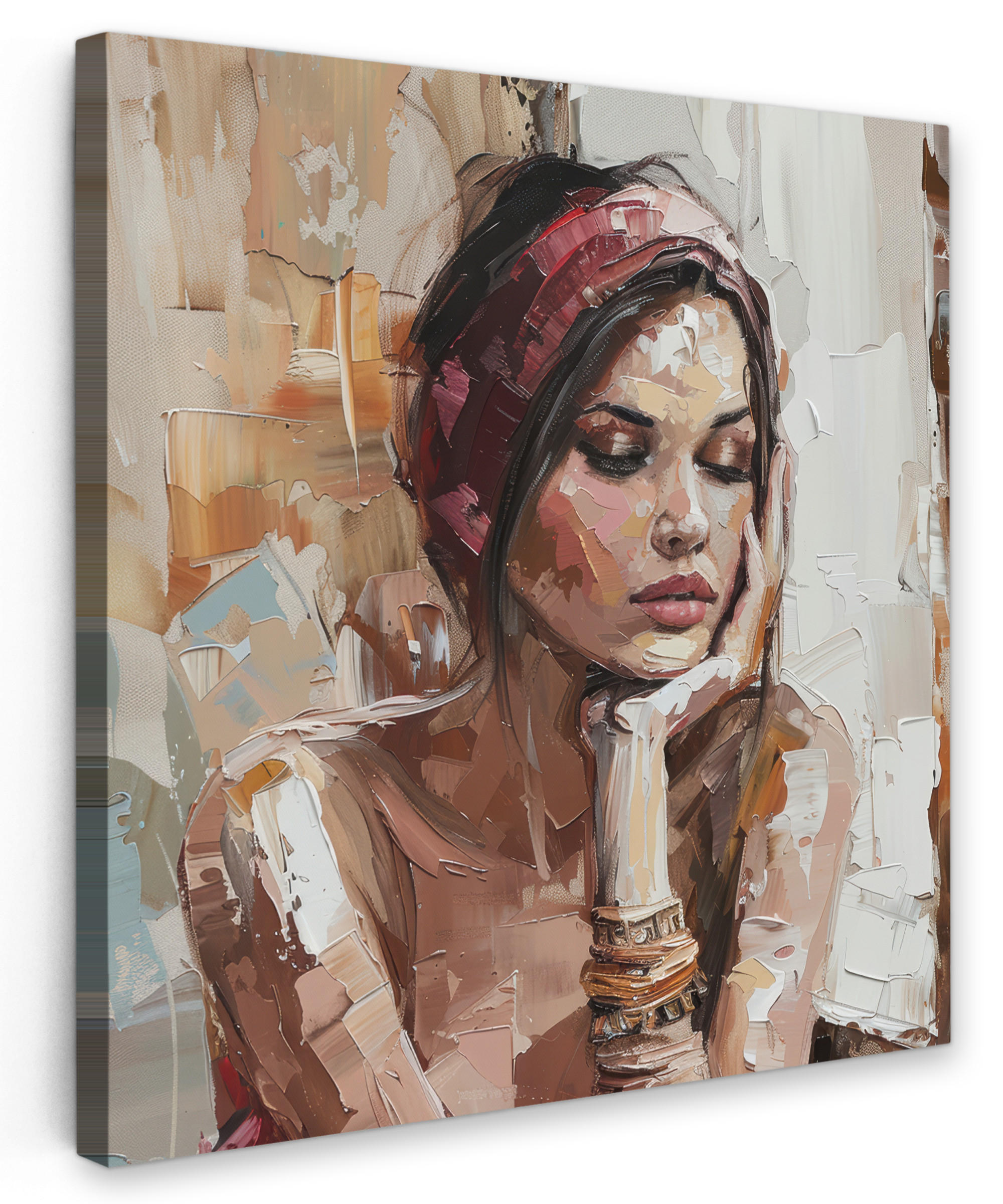 LEINWANDBILD Frau - Lackierung - Porträt - Modern 20x20 cm - Altrosa, Textil (20/20cm) - MuchoWow