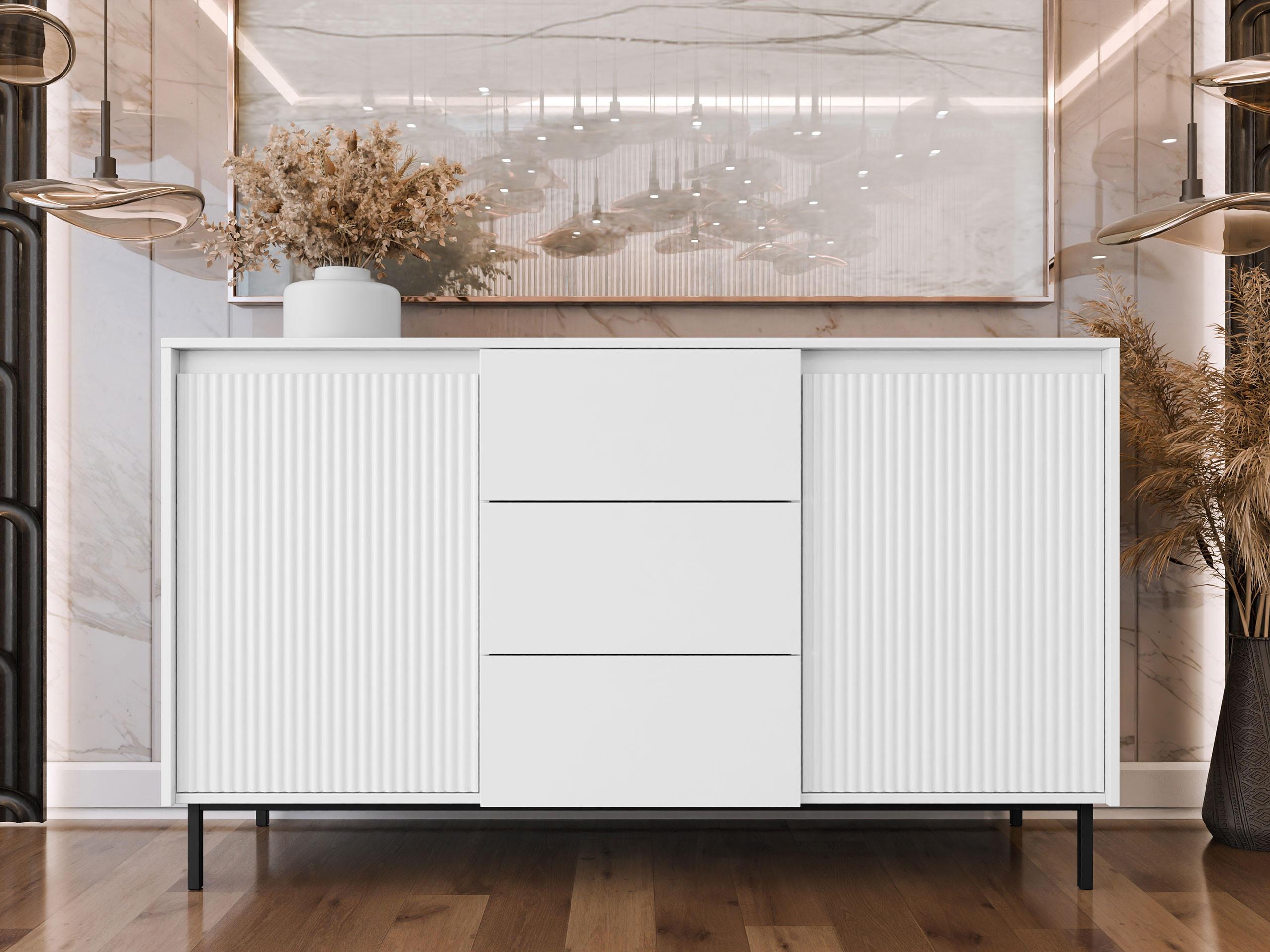 SIDEBOARD Ozmi 2D3SZ - Schwarz/Weiß, Holzwerkstoff/Metall (153/90/50cm) - MIRJAN24