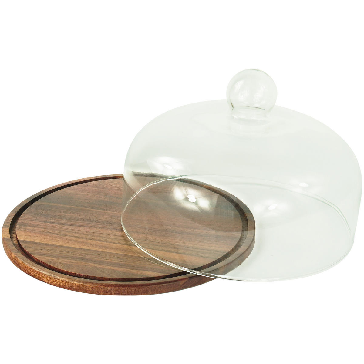 TALÍŘ na dorty - průhledná, dřevo/sklo (28/16/28cm) - Relaxdays