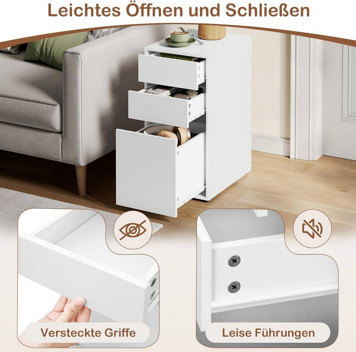 NACHTTISCH mit 3 Schubladen in 2 Größen, Holz, Weiß - Schwarz/Weiß, Holzwerkstoff (30/60/40cm) - Woltu