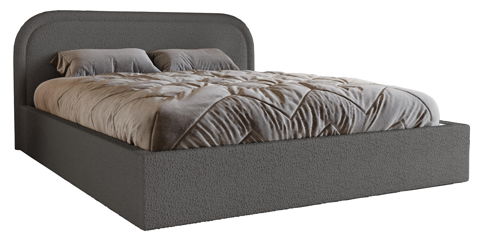 DOPPELBETT 200x200 Dune mit Bettkasten, runde Kopfteil, Bouclé, Dunkelgrau - Dunkelgrau, Holz/Textil (200/200cm) - Emporius