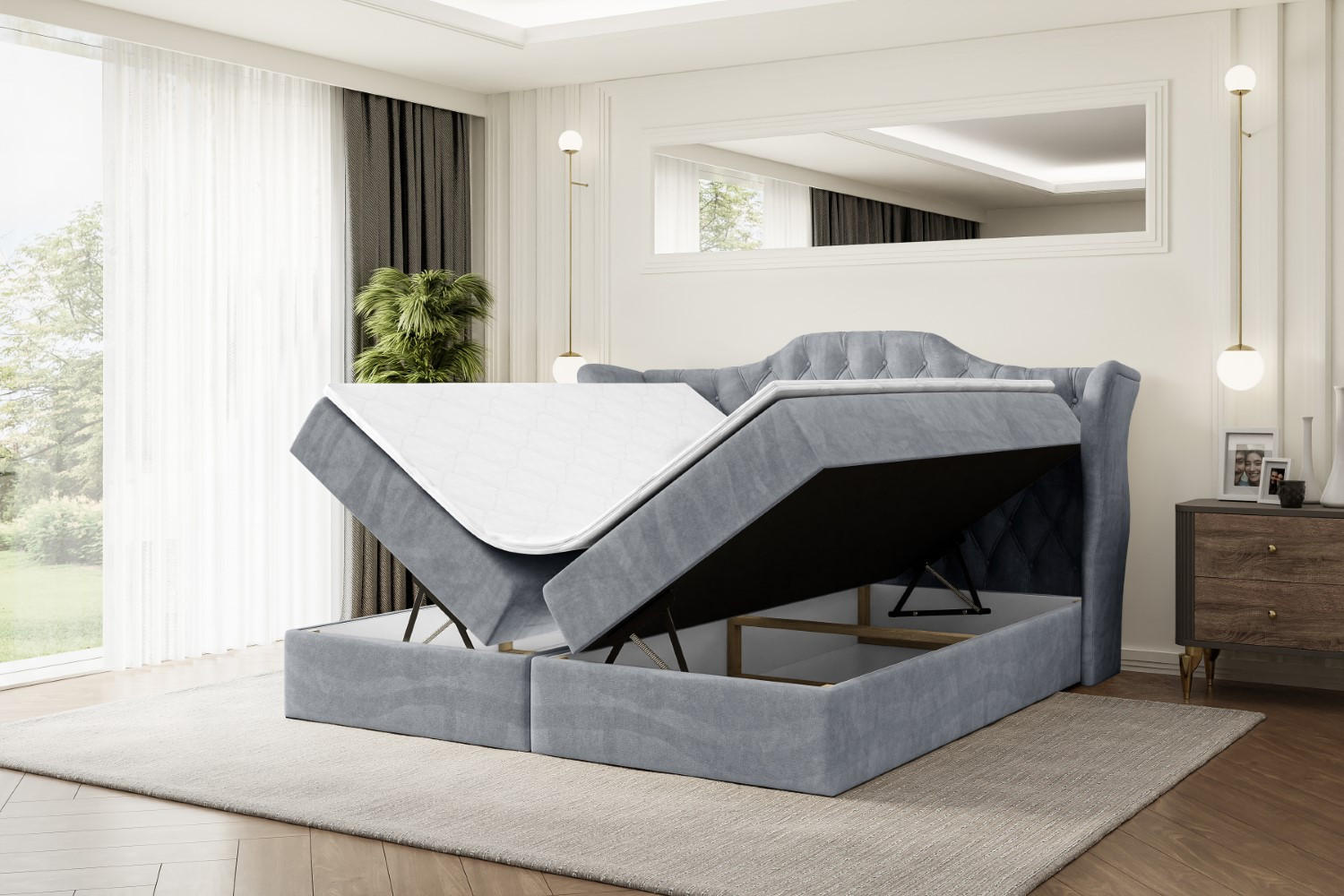 Thumbnail - Altdecor Boxbett, Grau, Holzwerkstoff, Höhe ca. 20 cm, 200x200 cm, Schlafzimmer, Betten, Boxspringbetten
