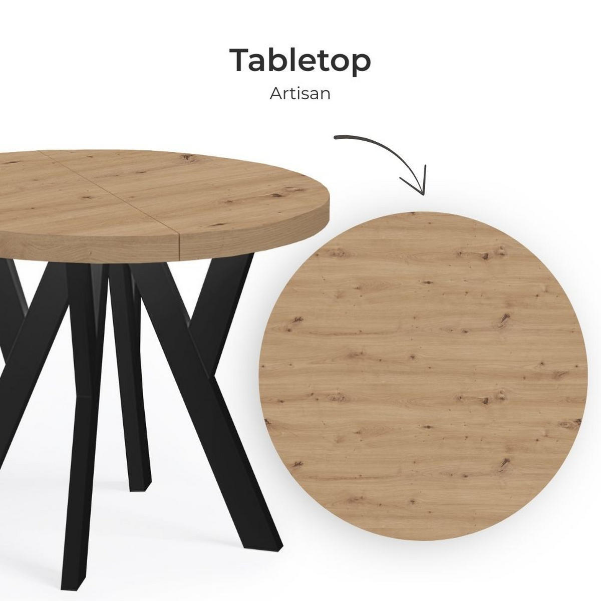 ESSTISCH Runder Ausziehbarer PERO 90/190, Eiche Artisan / Schwarz - Schwarz/Eiche Artisan, Holz (190/90/77cm) - Dekori_Interiors