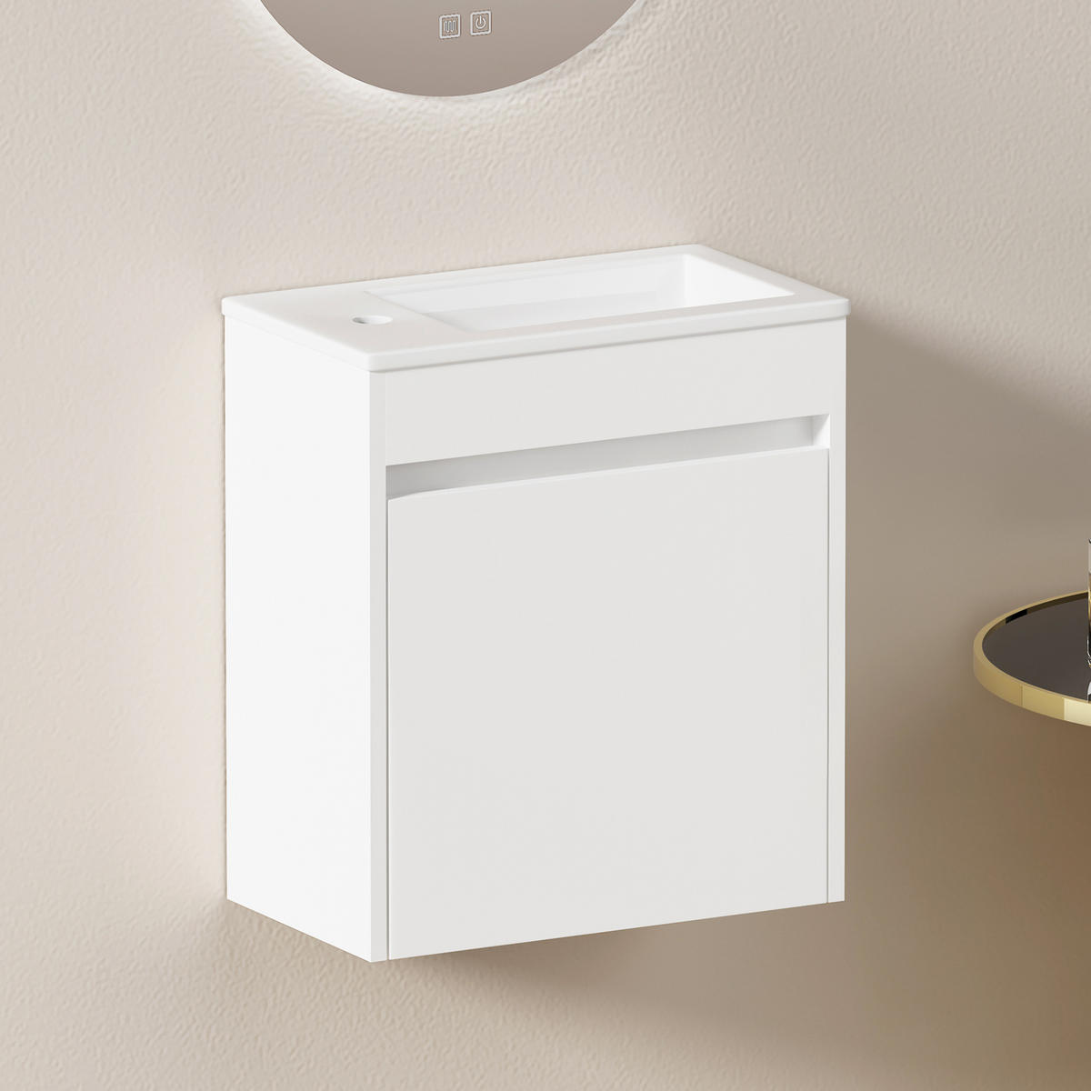 BADEZIMMERSCHRANK in Weiß aus Keramik und MDF 46x26x52 cm, platzsparend, mit Soft-Close-Tür und reichlich Stauraum - Weiß, Keramik (26/52/46cm) - Modfu