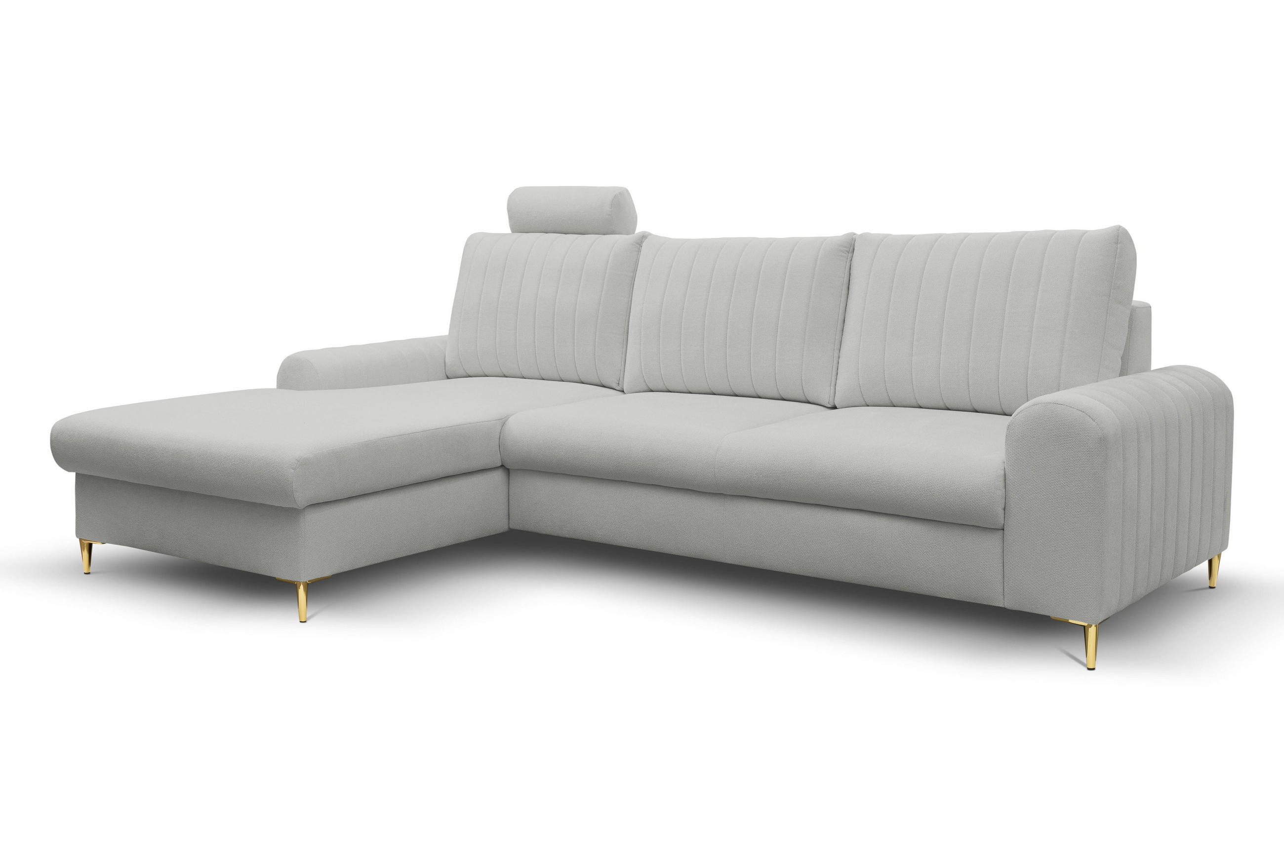ECKSOFA VERONA L-S Hellgrau Geflochtener Stoff mit Schlaffunktion - Hellgrau, Holz (251/164cm) - MASSENO