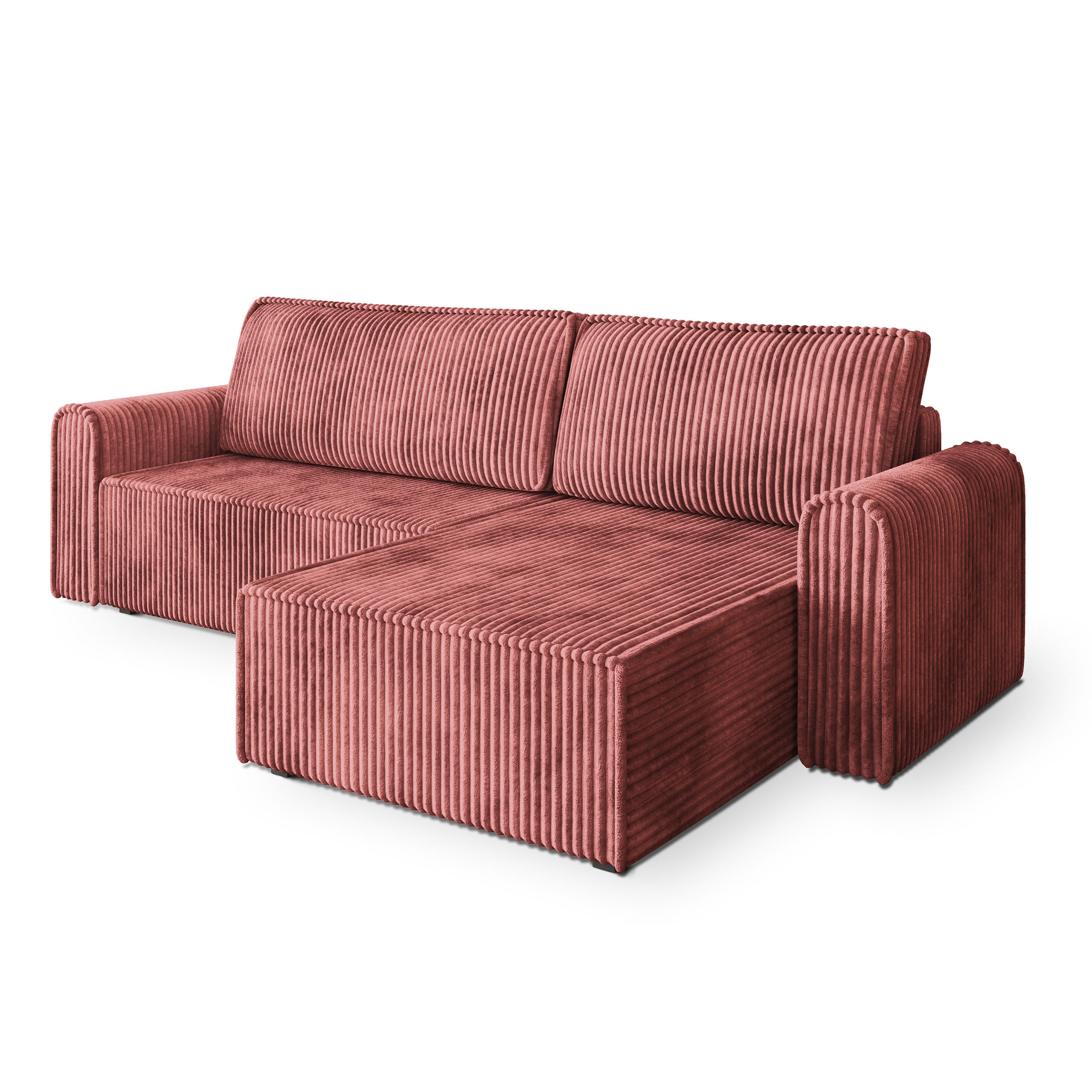 ECKSOFA VALTINO Rosa Kordstoff mit Schlaffunktion - Rosa, Holz (275/148cm) - MASSENO