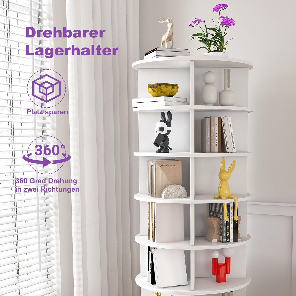 SCHUHABLAGE weiß 7 Ebenen mit 360° Drehung für 28 Paar Schuhe Stauraum - Weiß, Holzwerkstoff/Kunststoff (60/184/60cm) - EVRYAE