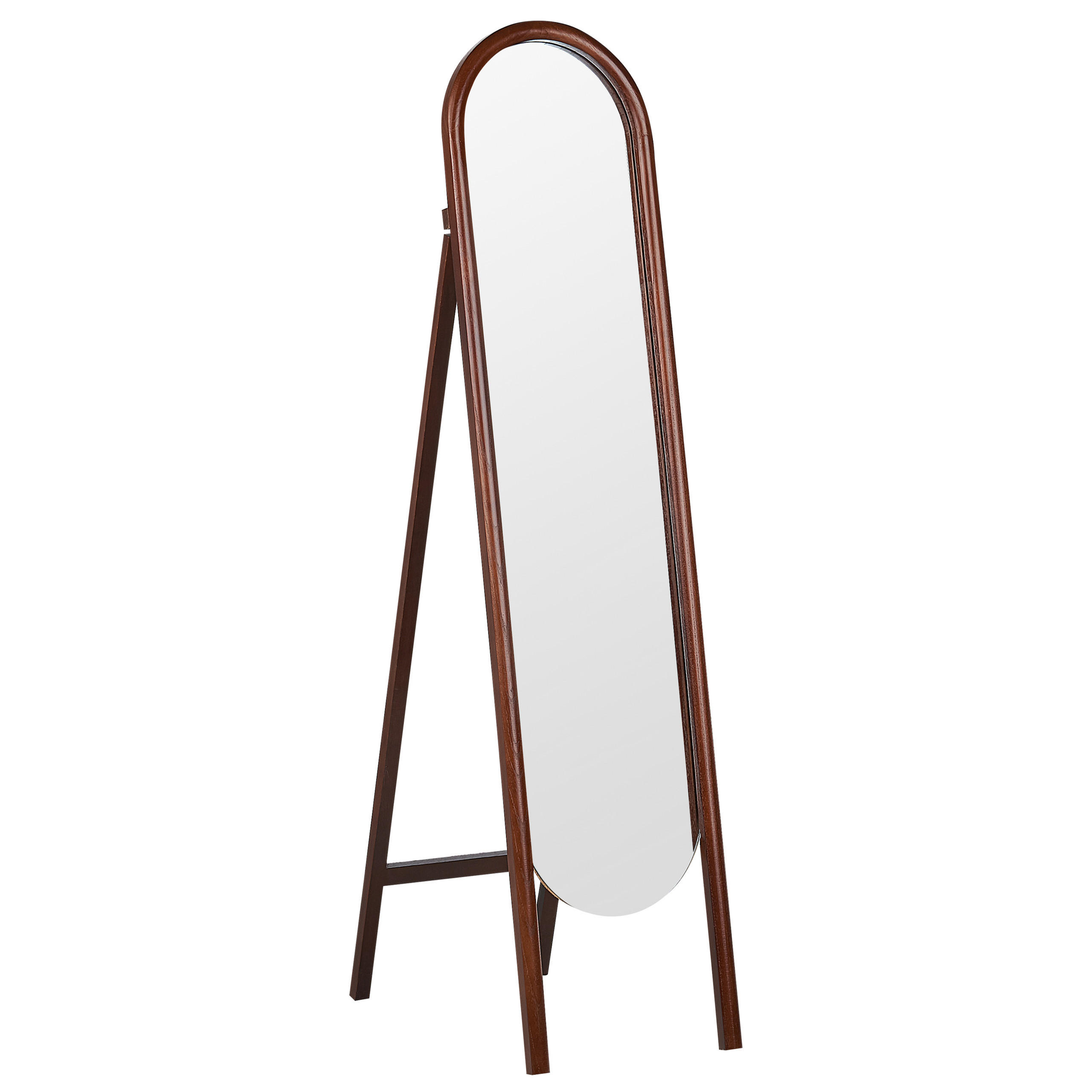 STEHSPIEGEL Paulowniaholz dunkelbraun oval 30/150 cm Chelles - Dunkelbraun, Holz (30/150/67cm) - Beliani