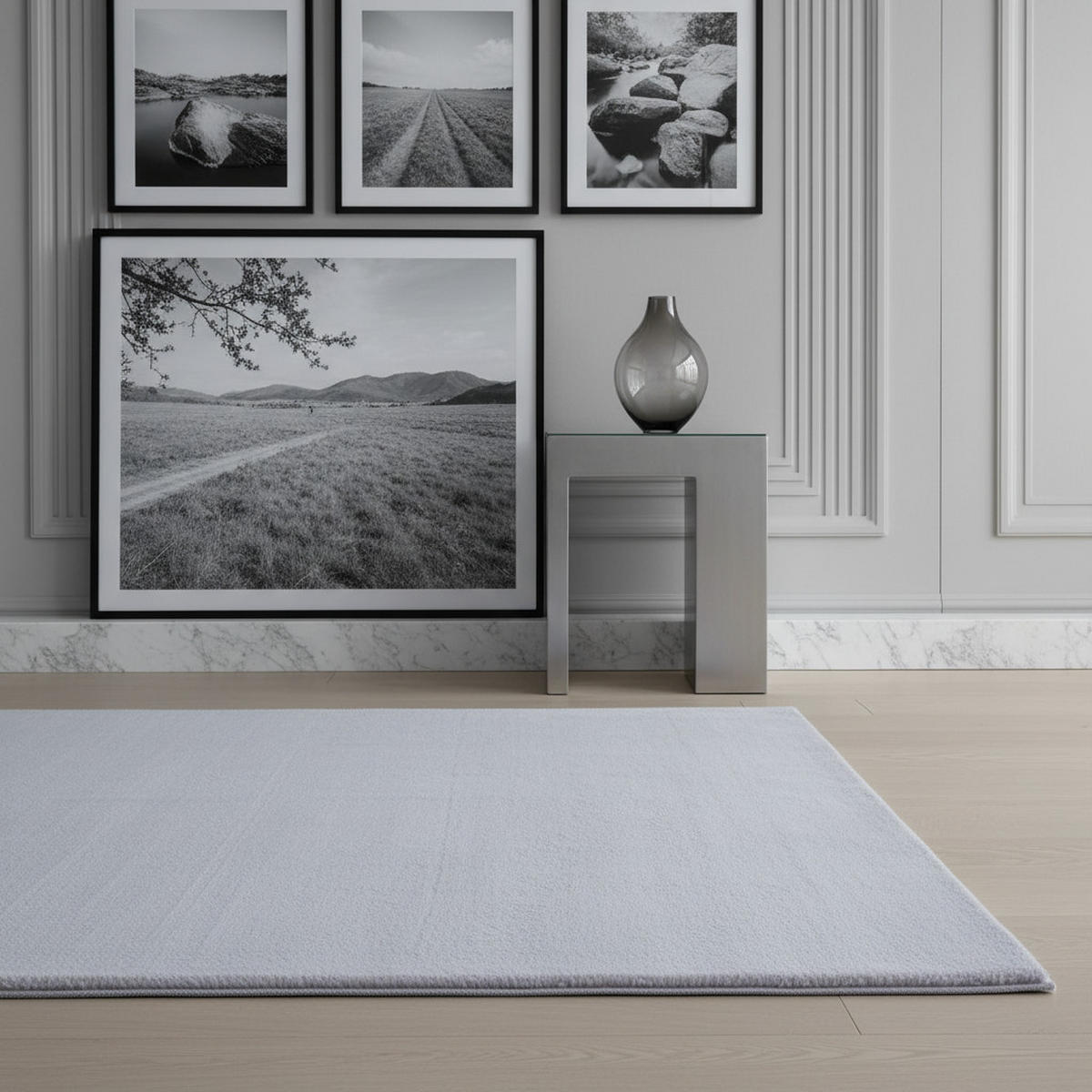 TEPPICH Schlafzimmer Unifarben Elegant Waschbar Esszimmer Silber 60x110 cm – NECKAR - Silberfarben, Textil (60/110cm) - KADIMA DESIGN