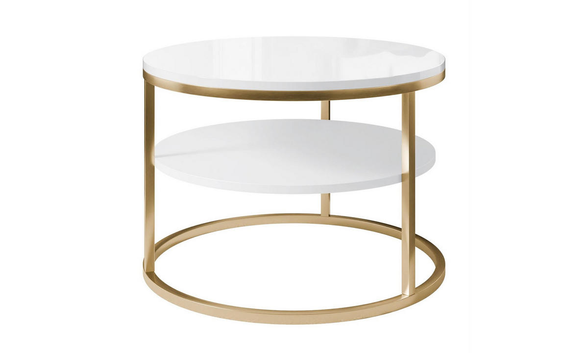 COUCHTISCH CIRI SLIM HOCHGLANZ Ø60/41 cm gebürstetes Gold / weißer Glanz - Goldfarben/Weiß, Holzwerkstoff/Metall (60/60/41cm) - Lookway