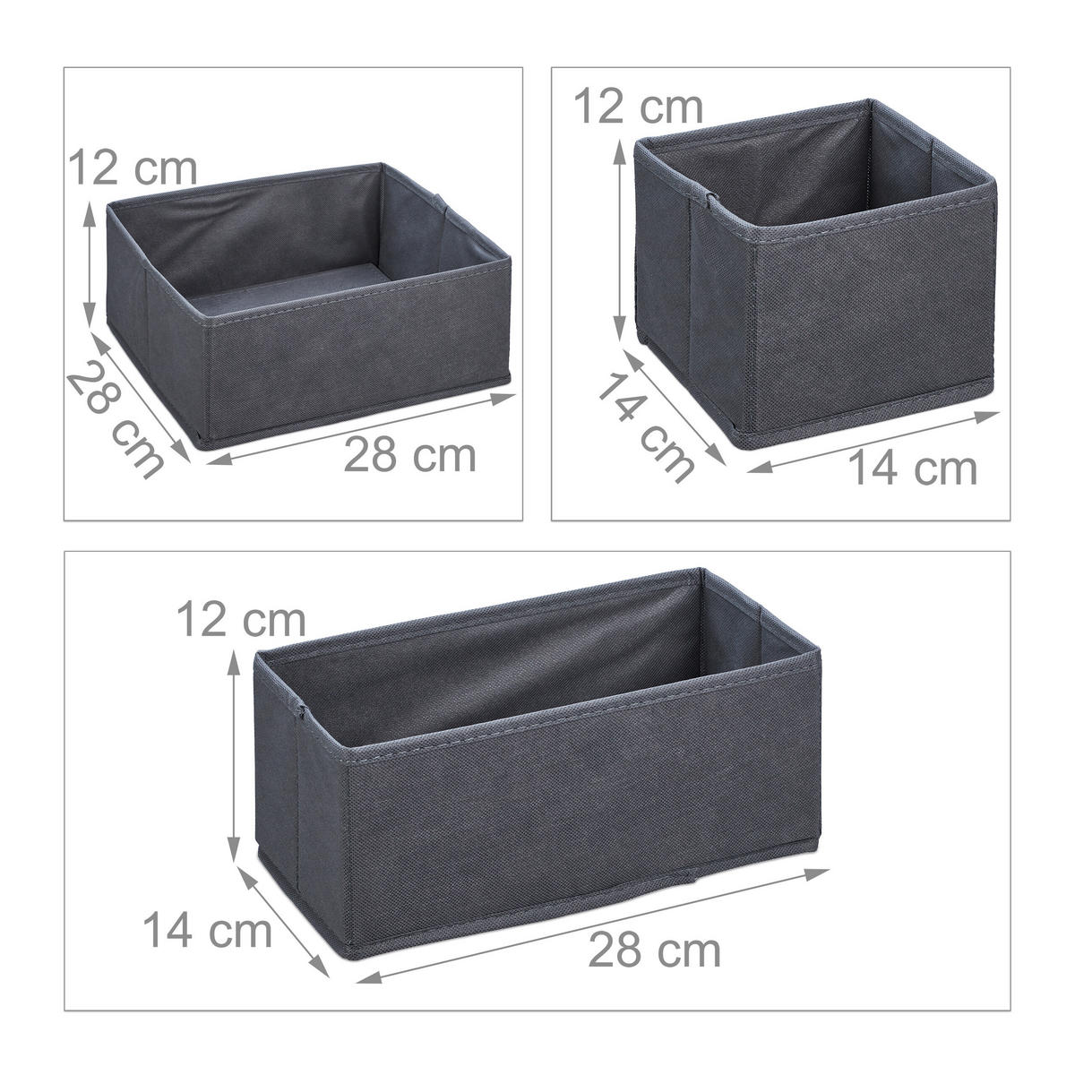 6-TLG.SCHUBLADENORGANIZER-SET - Grau, Wellpappe/Textil (28/12/28cm) - Relaxdays
