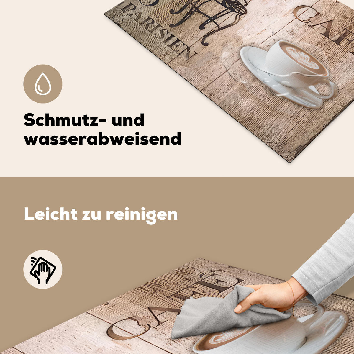 HERDABDECKPLATTE Bistro Parisien - Café - Kaffee - Jahrgang Ceranfeldabdeckung 76x51.5 cm - Cappuccino, Kunststoff (76/51.5/0.2cm) - MuchoWow