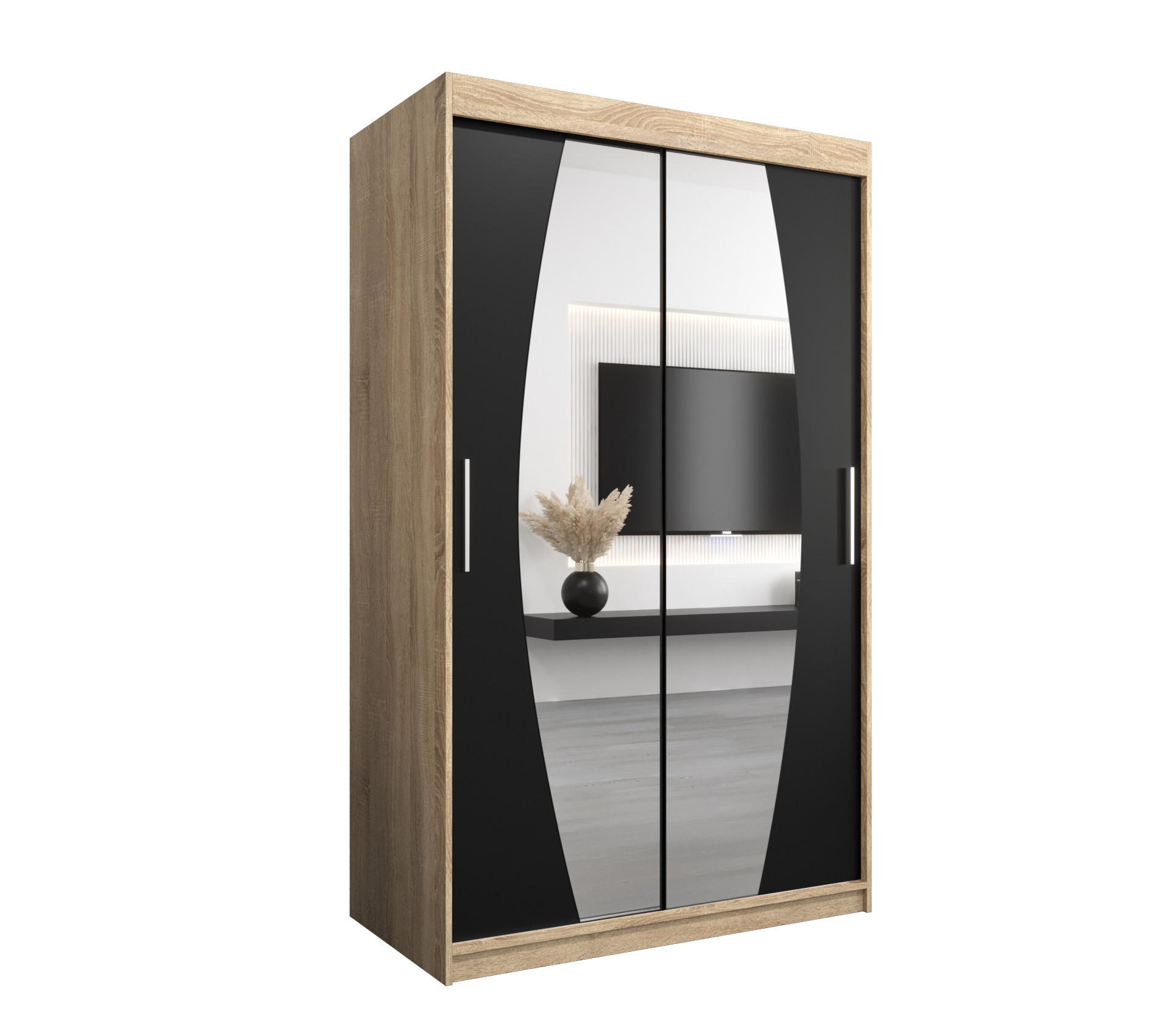 SCHWEBETÜRENSCHRANK 200/120/62 2-türig - Silberfarben/Schwarz, Holz/Kunststoff (120/200/62cm) - Abiks Möbel