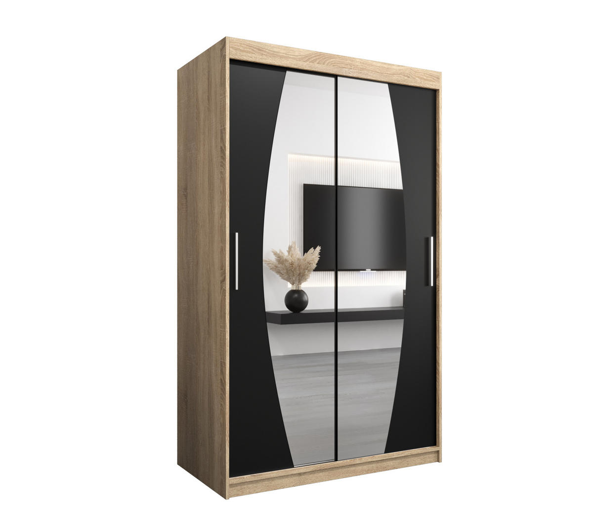 SCHWEBETÜRENSCHRANK 200/120/62 2-türig - Silberfarben/Schwarz, Holz/Kunststoff (120/200/62cm) - Abiks Möbel