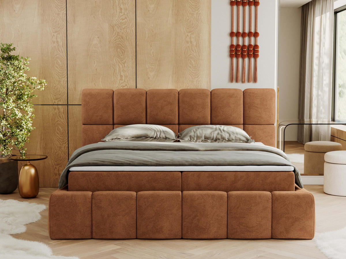 BOXBETT NIRA 140/200 - Orange Strukture - H4 - Orange, Holz/Textil (140/200cm) - MKS