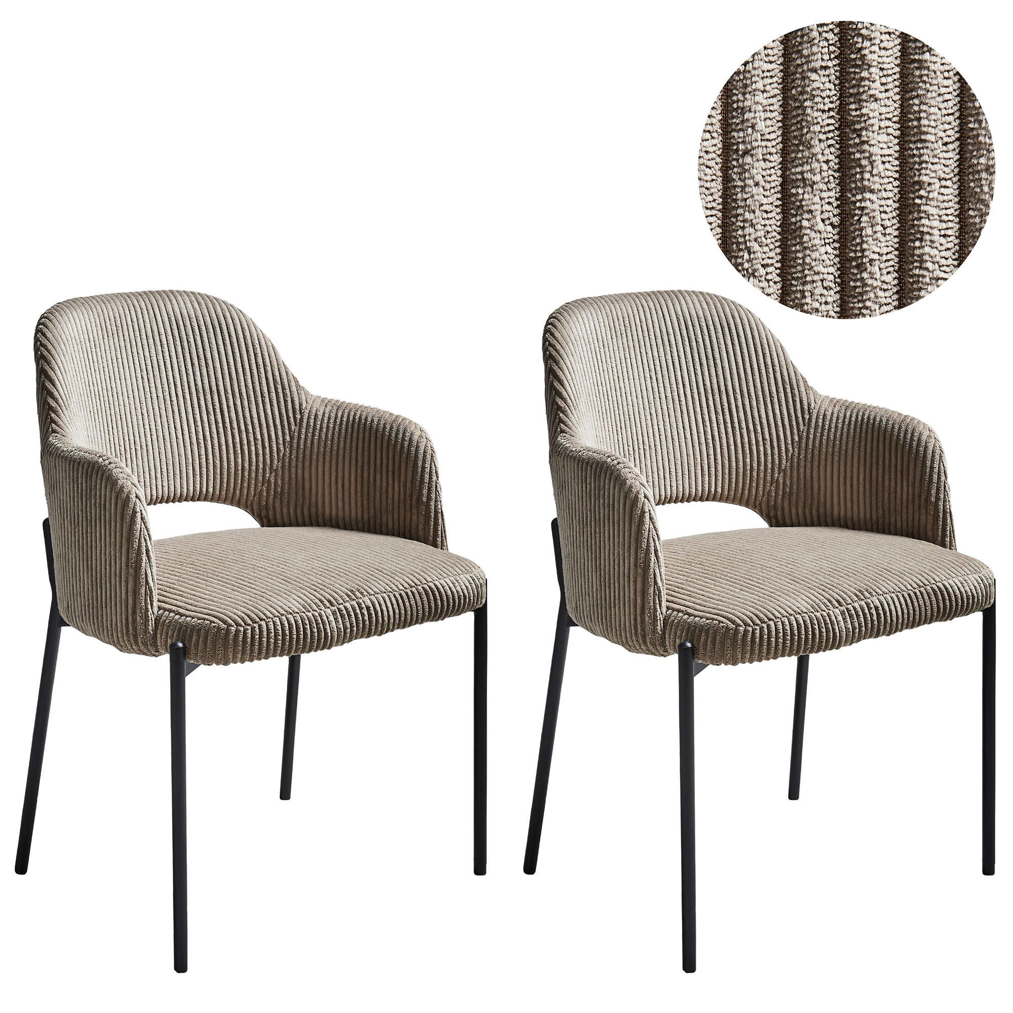 ESSZIMMERSTUHL 2er-Set Cord Taupe Raton - Taupe, Textil (53/81/55cm) - Beliani