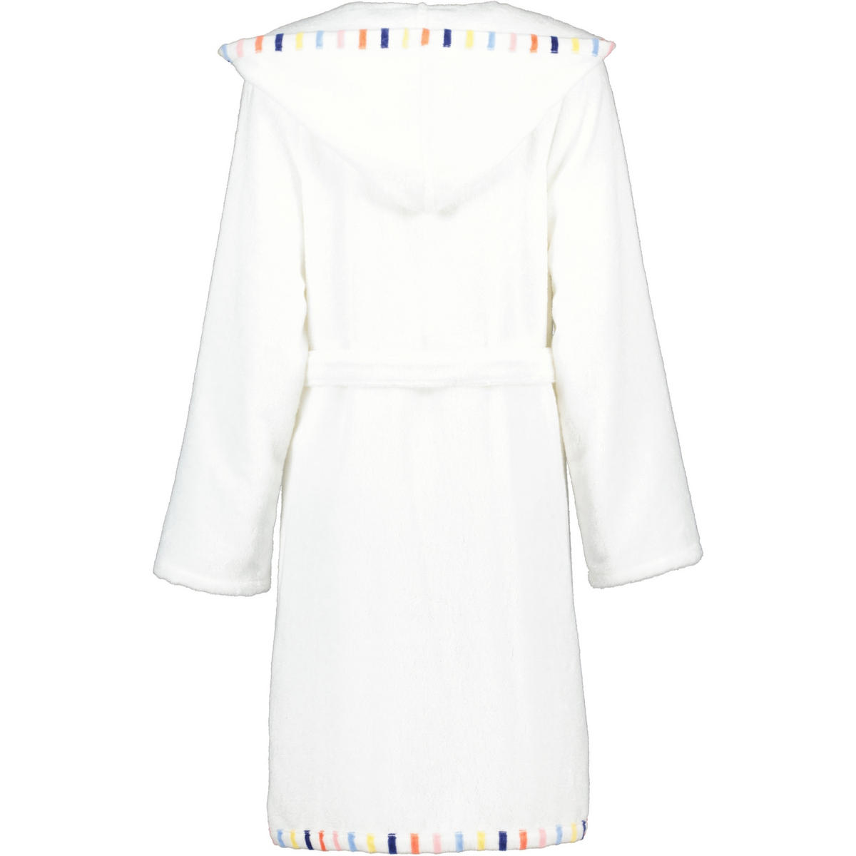 BADEMANTEL DAMEN KURZMANTEL MIT KAPUZE UNI MIT BORTE 3345 WEISS - 662 - Weiß, Textil (XSnull) - Cawoe