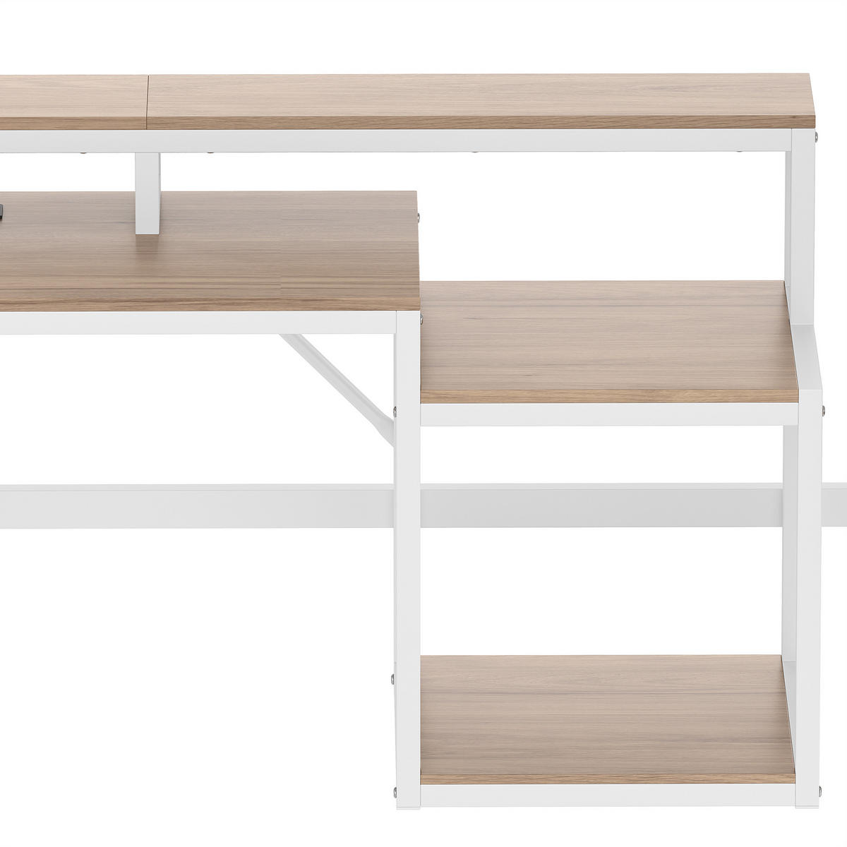 HOCHBETT 90x200cm Weiß Metall LED-Licht Schreibtisch USB - Weiß, Metall (90/200cm) - FLIEKS