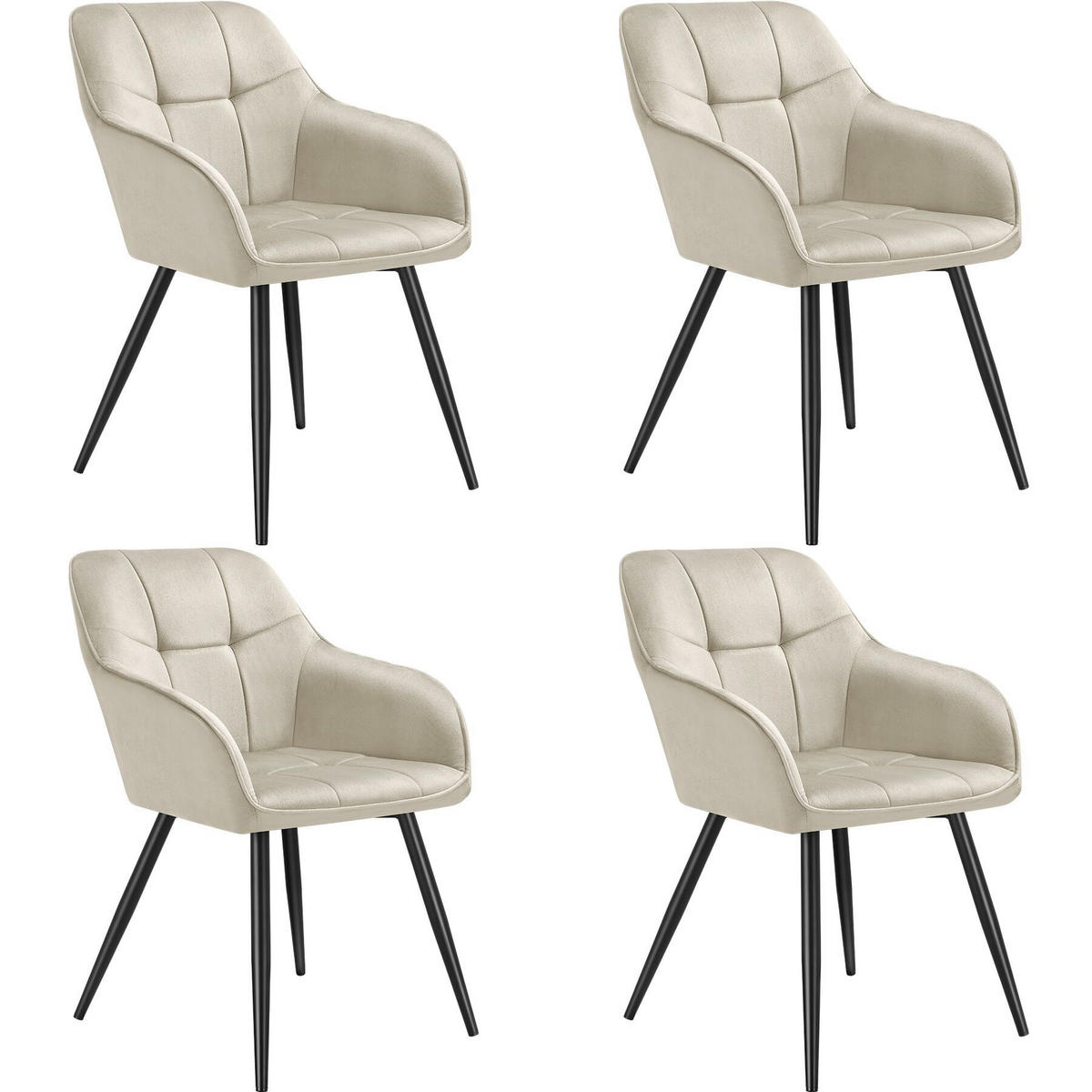 ESSZIMMERSTUHL 4er Set Marilyn 58 x 62 x 82 cm creme/schwarz - Creme/Schwarz, Kunststoff (58/82/62cm) - tectake