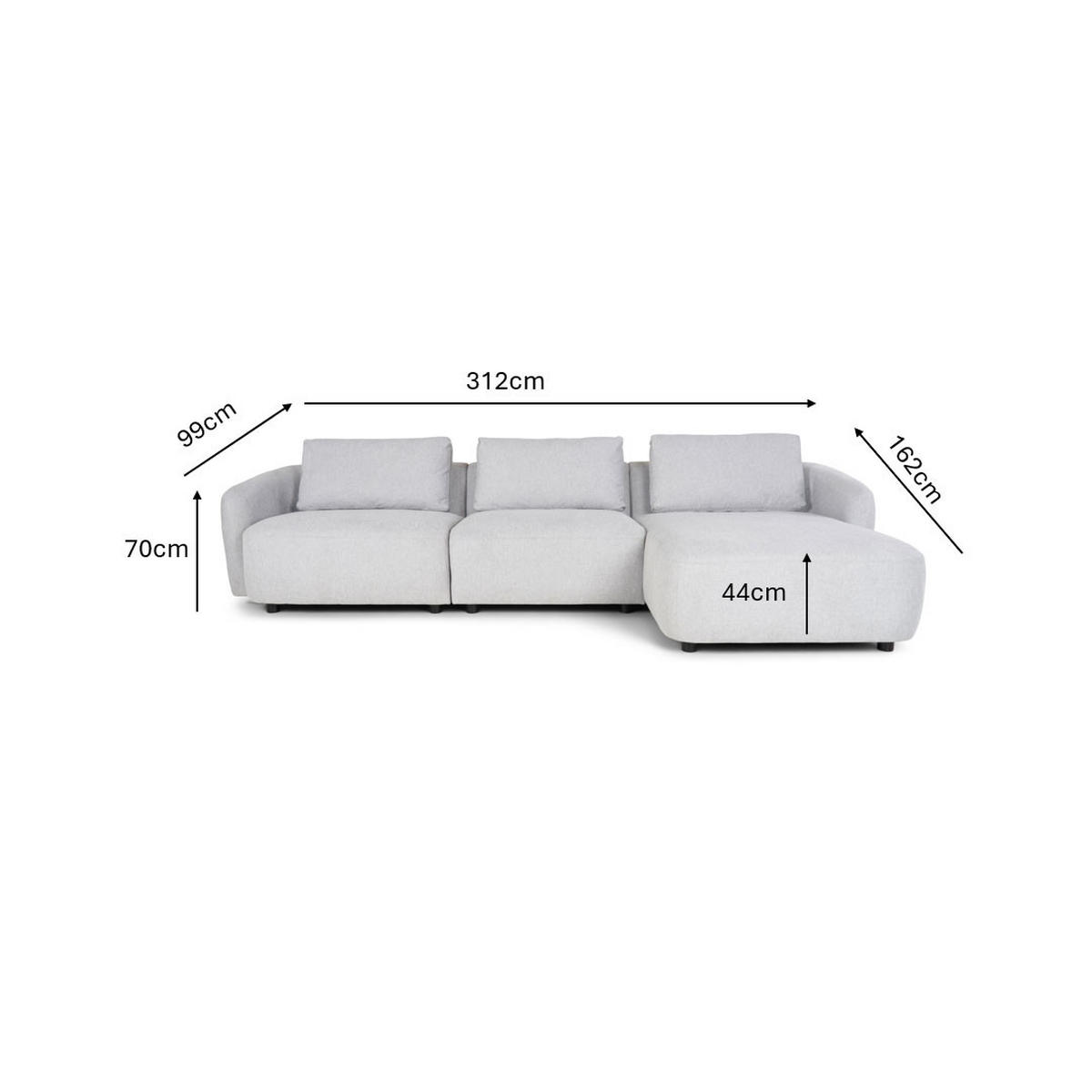3-SITZER-SOFA Bergen Stoff Hellgrau - Hellgrau, Textil (162/78/312cm) - ebuy24