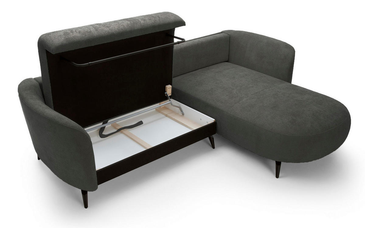 ECKSOFA auf Füßen Kendra 260 cm mit Schlaffunktion, Rechts, Dunkelgrau - Dunkelgrau, Holz (180/260cm) - Emporius