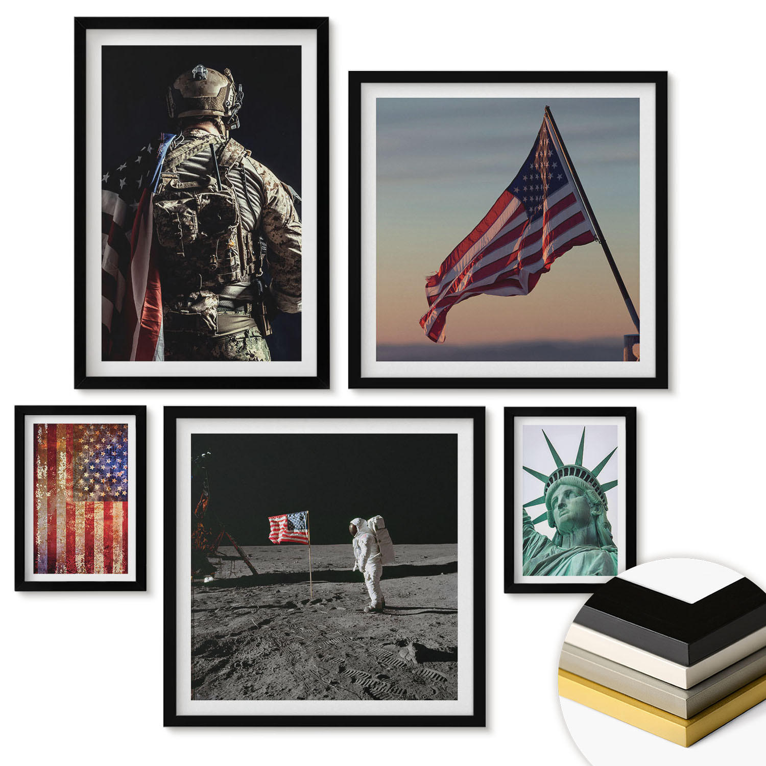 WANDBILDER 5er-Set - 50x50 cm & 20x30 cm & 40x60 cm Schwarzer Rahmen - Ruhige Landschaften am Strand der Sonne - Schwarz, Kunststoff (40/60cm) - ArtPrintCave