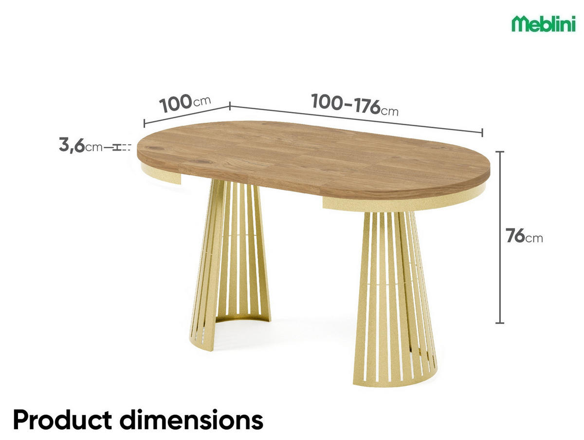ESSTISCH Cone Bis - Eichefarben/Goldfarben, Holzwerkstoff/Metall (100/100/76cm) - Meblini