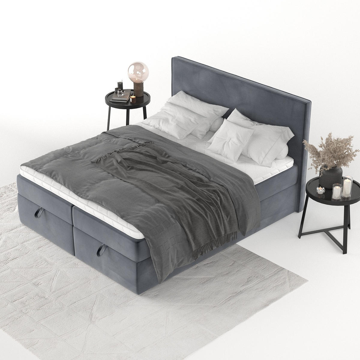 BOXBETT Velma 140/200 cm Dunkelgrau im Kronos Stoff - Dunkelgrau/Schwarz, Holz/Holzwerkstoff (140/200cm) - AltaBeds