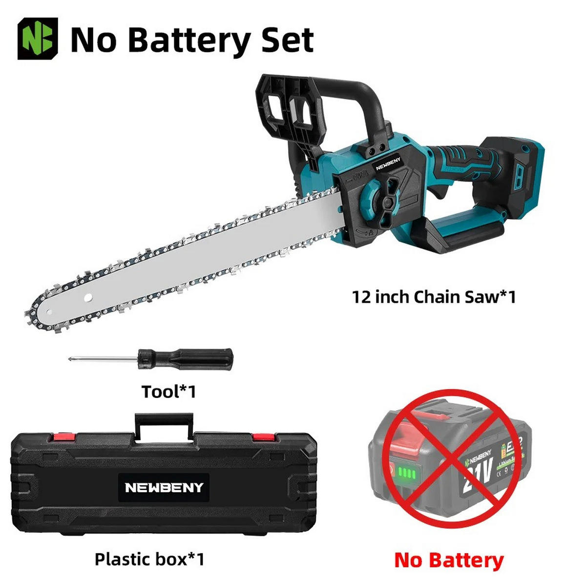 KETTENSÄGE 12 Zoll Bürstenlos, Elektrisch, Mit LED, Ohne Batterie - Blau, Metall (16.5/7/63cm) - Kaket