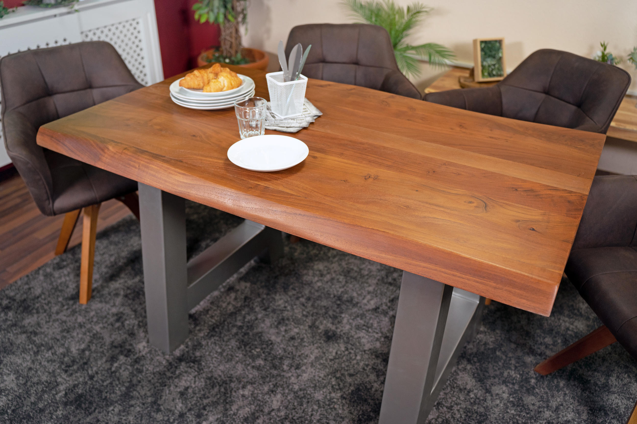 ESSTISCH CALI - Silberfarben/Braun, Holz/Metall (80/140/77cm) - SAM