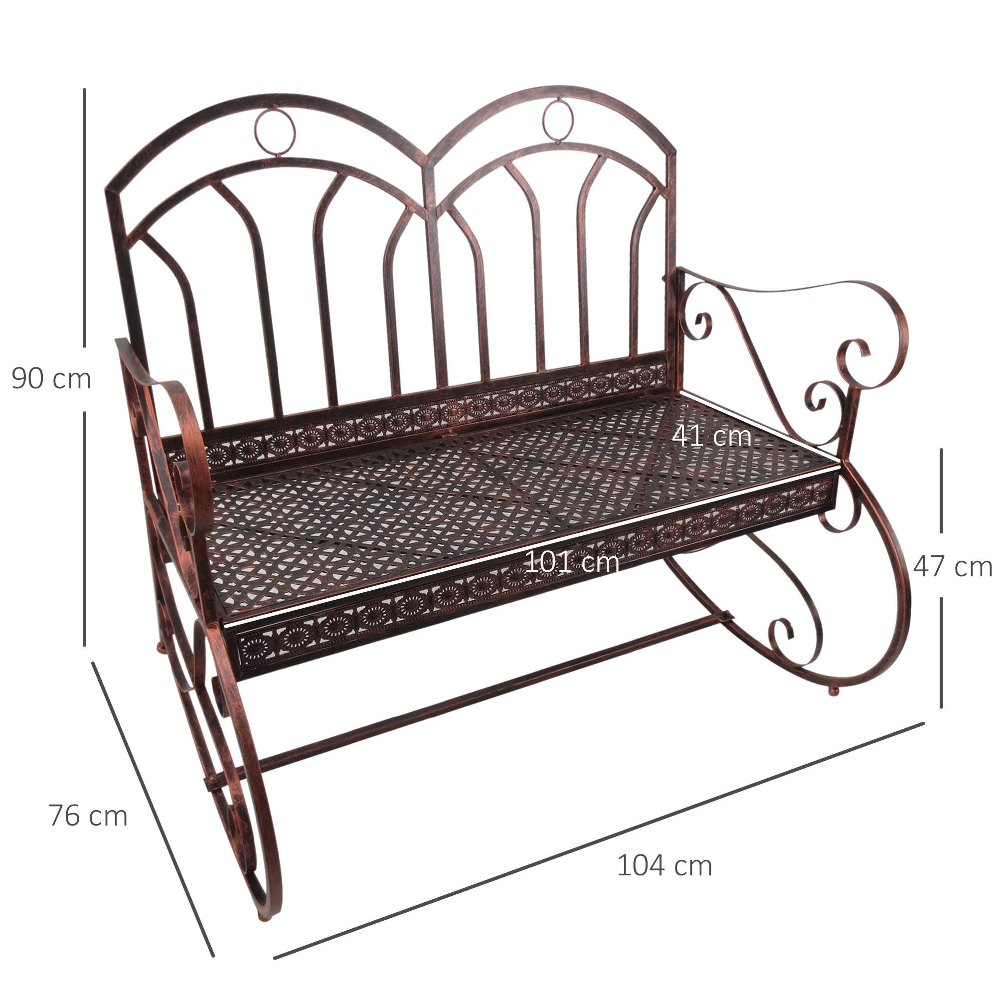 GARTENBANK, 2-Sitzer, Metall (Modell3/ Bronze-Rot) - Bronzefarben, Metall (82/90.5/105cm) - Outsunny