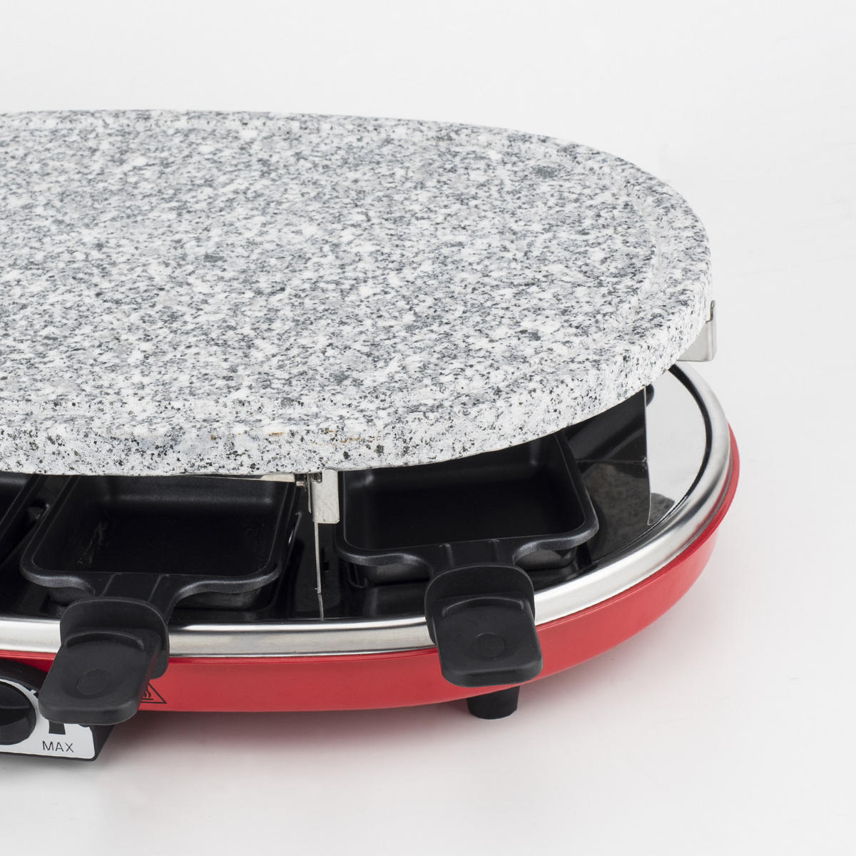 RACLETTE-GERÄT RP418, Rot und Grau, 4 in 1 Raclette für 8 Personen - Grau, Stein (27.7/14/44.6cm) - HKoenig