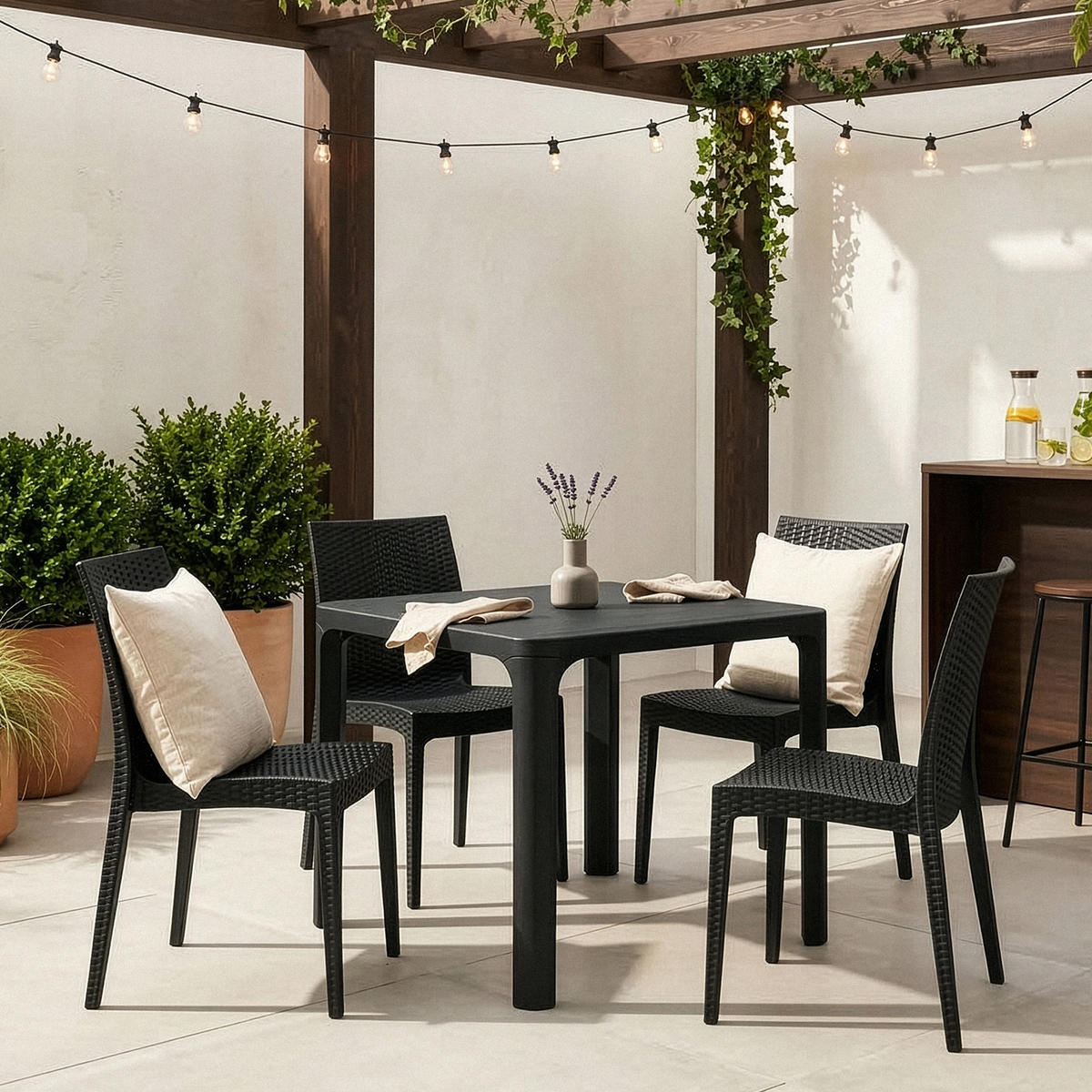 GARTENMÖBEL-SET LEOPSI, ETULI 5-tlg, Anthrazit - Anthrazit, Kunststoff - KONSIMO®