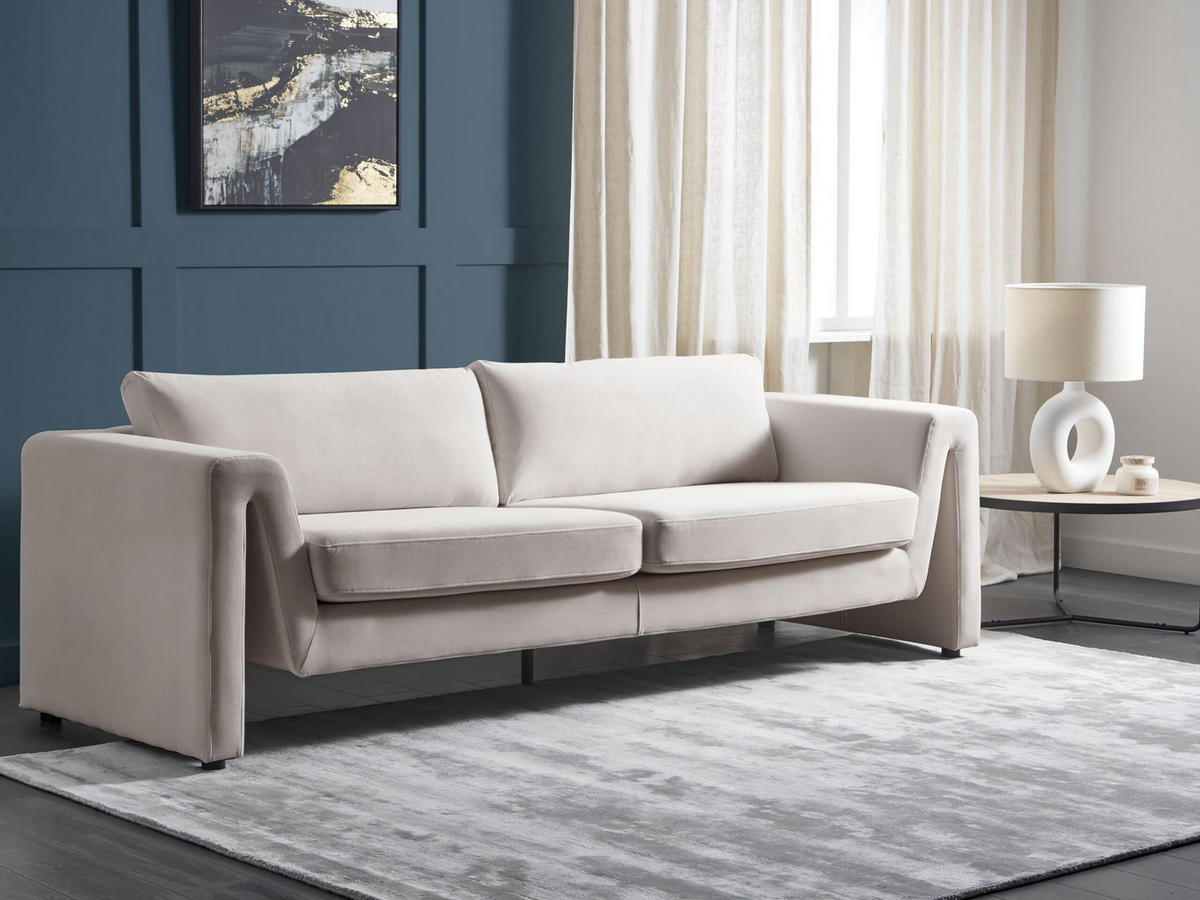 3-SITZER-SOFA Samtstoff hellbeige Maunu - Beige/Schwarz, Textil (237/76/83cm) - Beliani