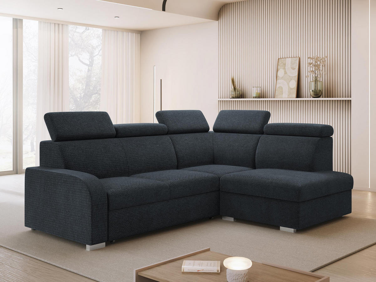 ECKSOFA Oslo 2rRLXp, Seite: Rechts 2R+R+LXP - Silberfarben/Dunkelblau, Holz/Textil (250/200cm) - MIRJAN24