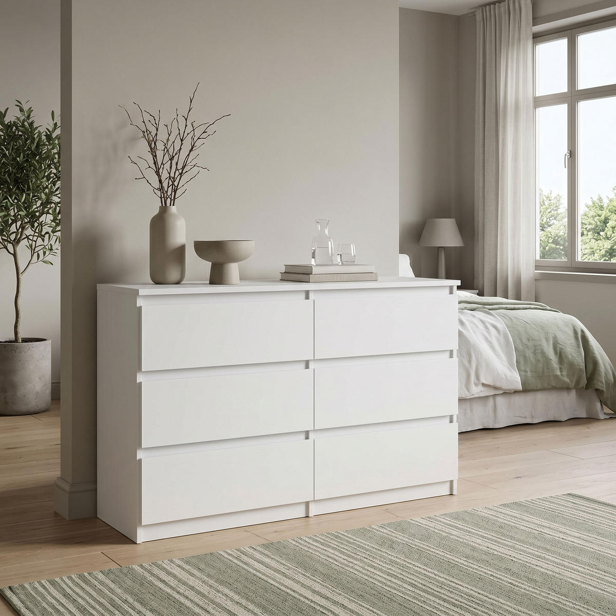 KOMMODE NUDO 120/78,5/39cm mit 6 Schubladen Türen Weiß - Weiß, Holzwerkstoff (120/78.5/39cm) - MASSENO