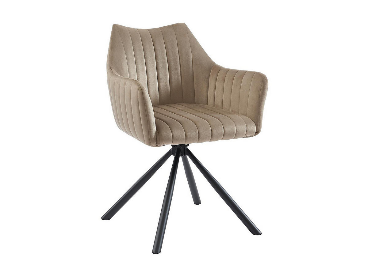 STUHL mit Armlehnen 2er-Set - Samt & Metall - Beige - IZIALI - Beige, Textil (60/83.5/60cm) - Vente-Unique