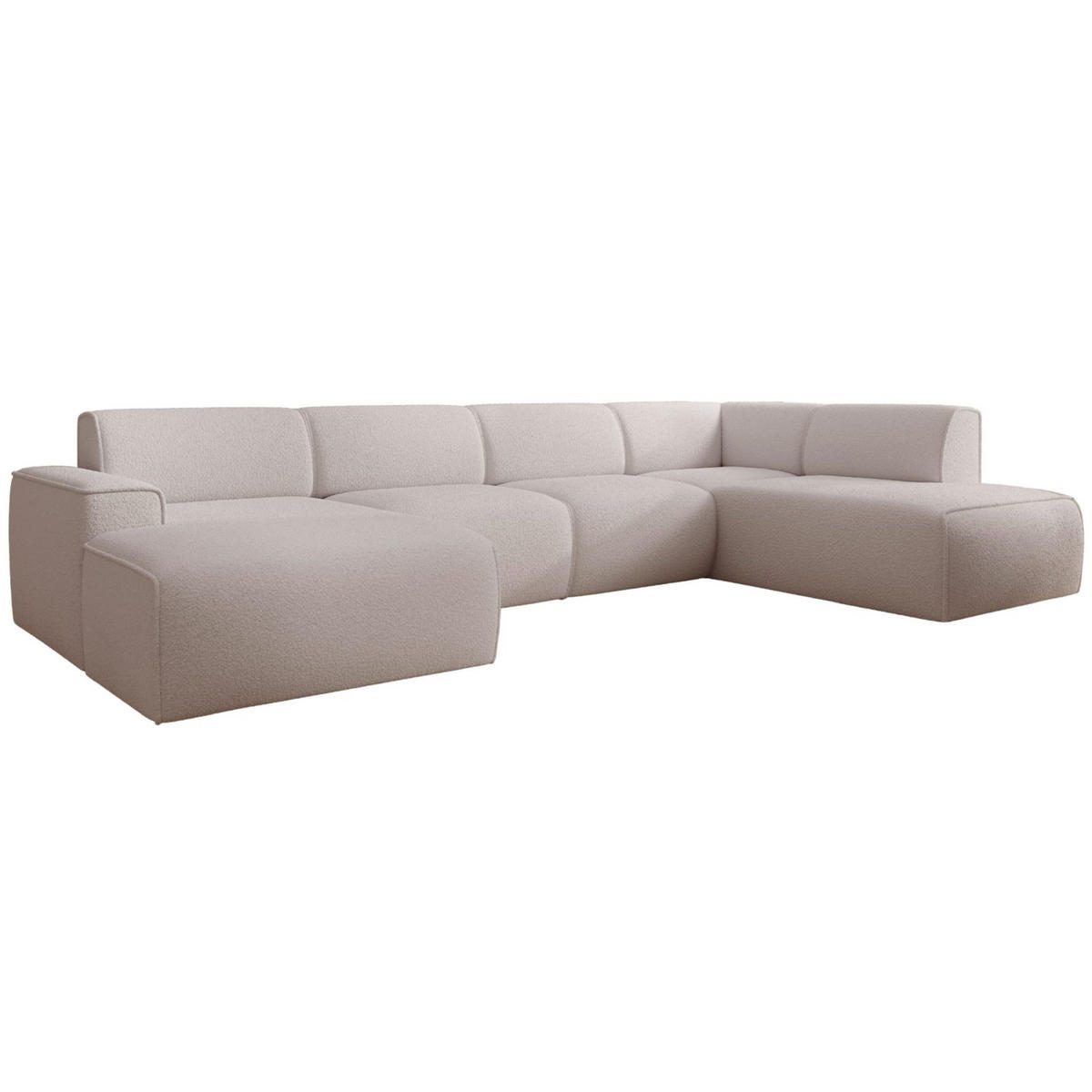 WOHNLANDSCHAFT Bouvi Hellbeige rechts - Ecru/Schwarz, Kunststoff/Textil (220/378cm) - Selsey