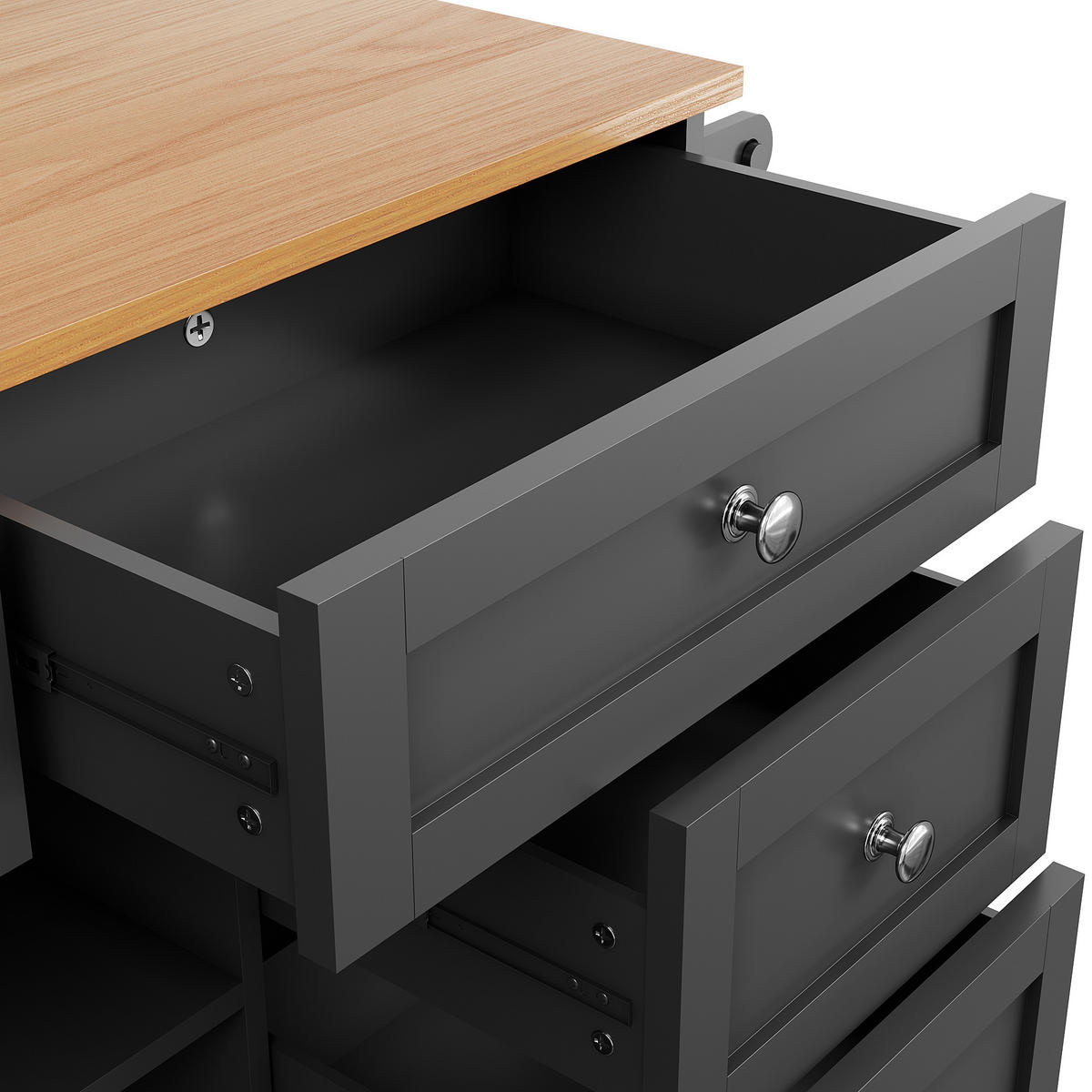 KÜCHENWAGEN Speisewagen 134x46x92cm Schwarz mit Trennwand & Holzregalen - Schwarz, Holzwerkstoff (134/92/46cm) - Modfu